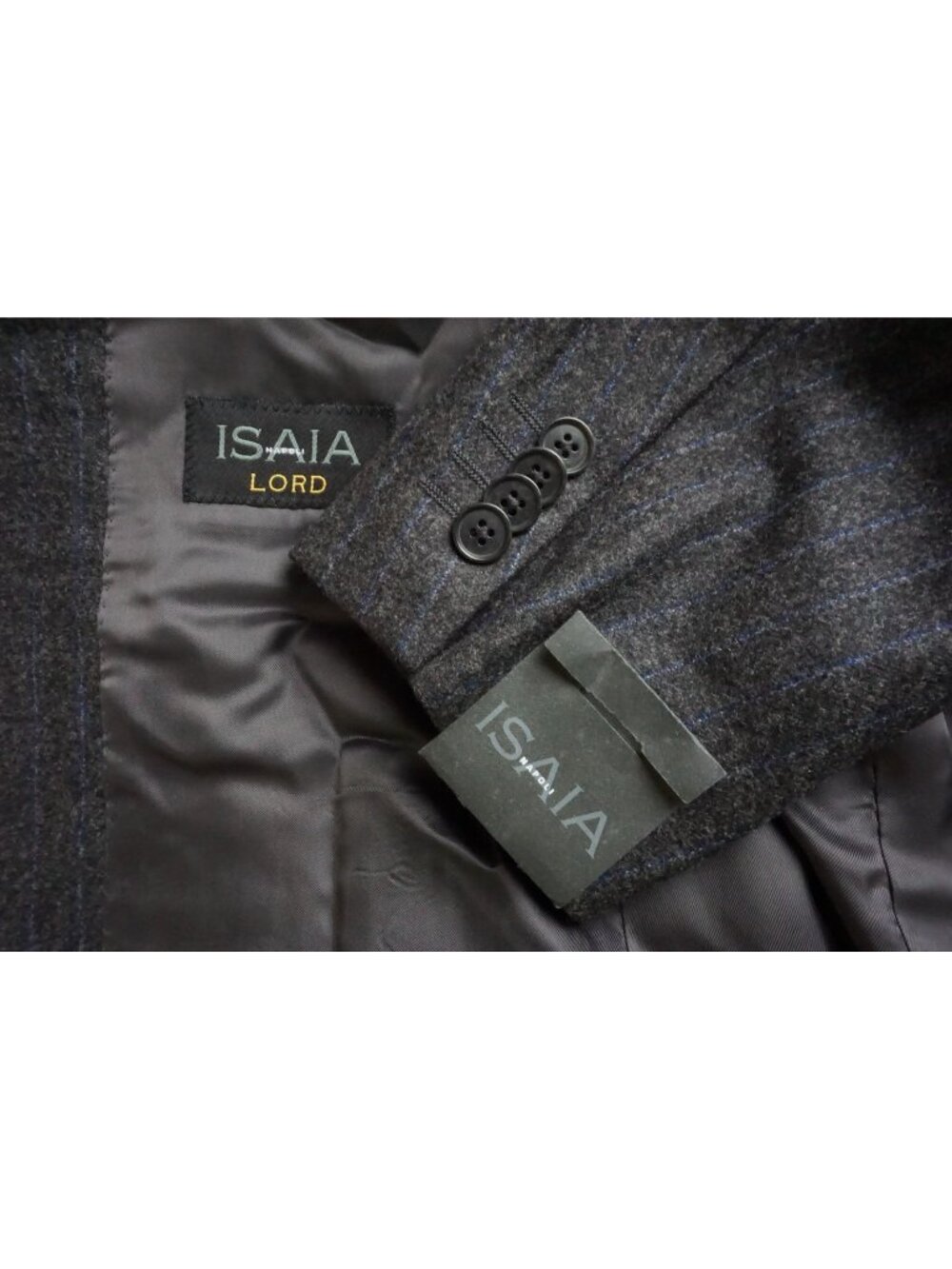 Isaia Sirio A Gray Blue Stripe Flannel Cashmere 2 Pc Suit Jacket Pants 40R NEW